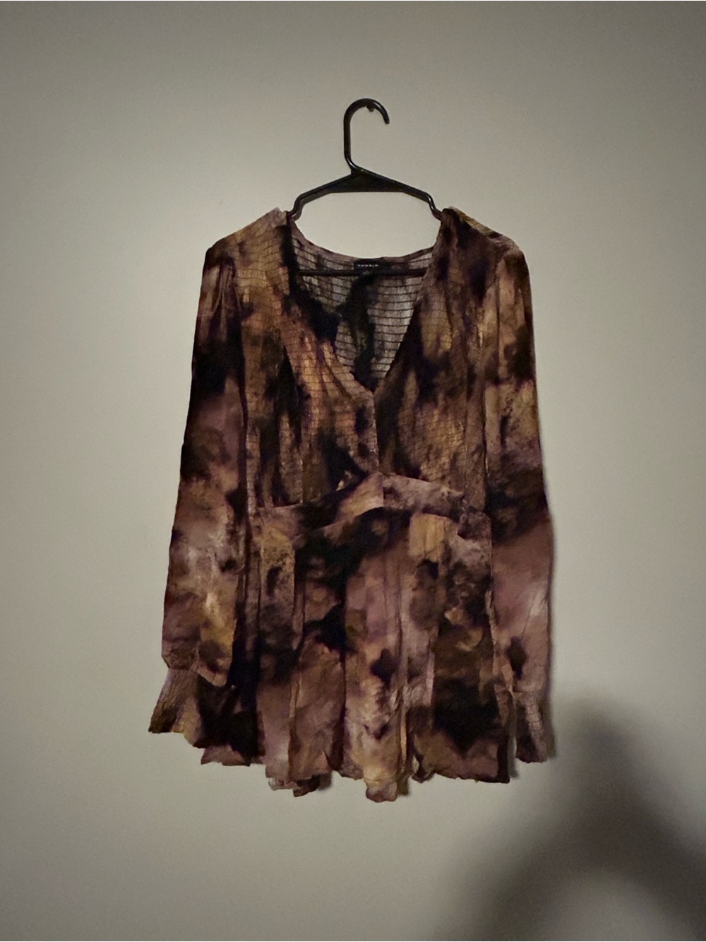 torrid Brown & Black Tie-Dye V-Neck Long Sleeve Blouse